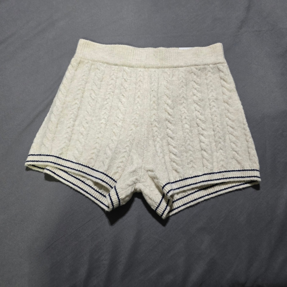 PINK Victoria's Secret Cable Knit Shorts Women M Cream Navy Preppy Lounge